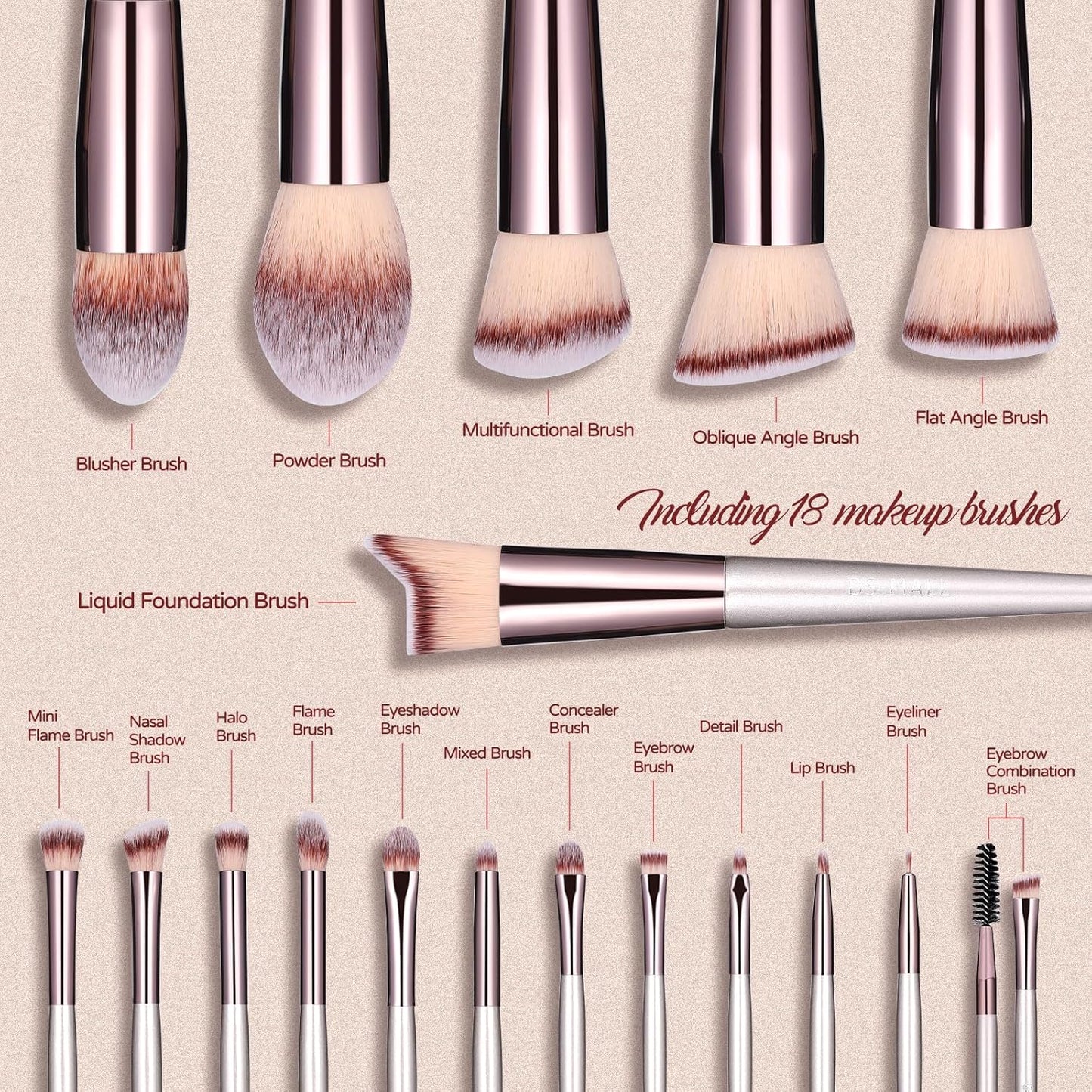 Juego de 18 brochas de maquillaje con estuche